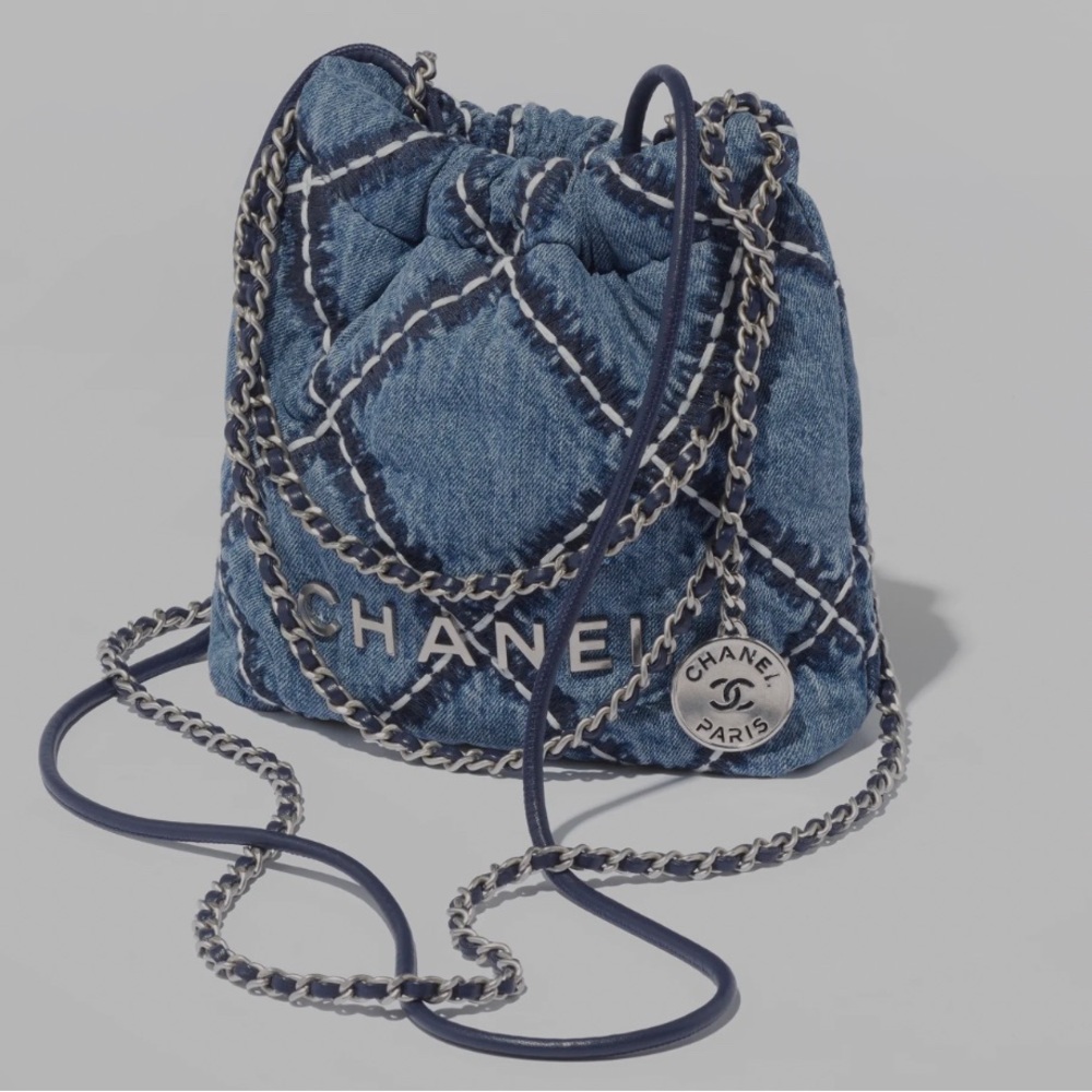 CHANEL 22 Denim Blue Quilted Mini Bag